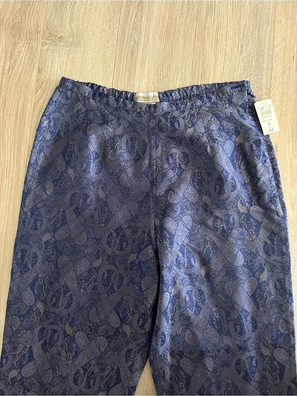NWT Coldwater Creek Women’s Silk Pants Blue Paisley Jacquard Tapered - Size M - Picture 3 of 7